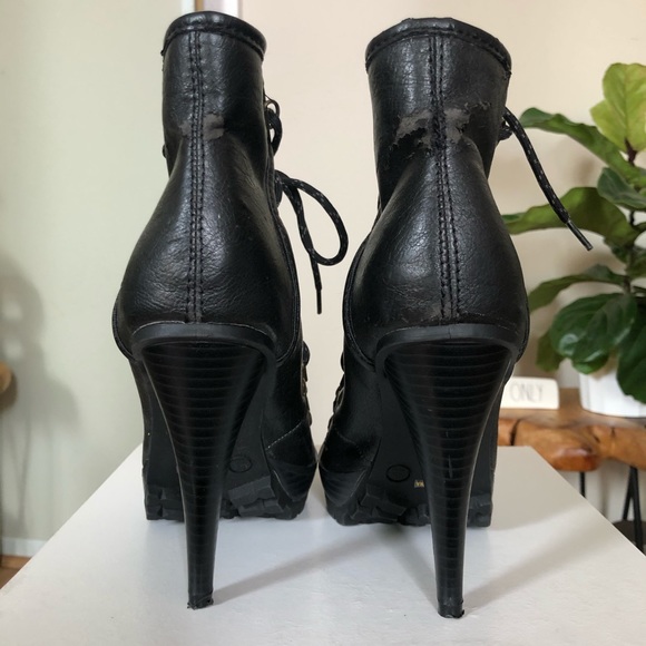 Bamboo Harper Black Heeled Combat Boots - Picture 5 of 8